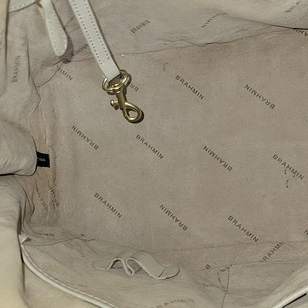 Brahmin Cream/Orange Croc Embossed Leather Dome Satchel Bag